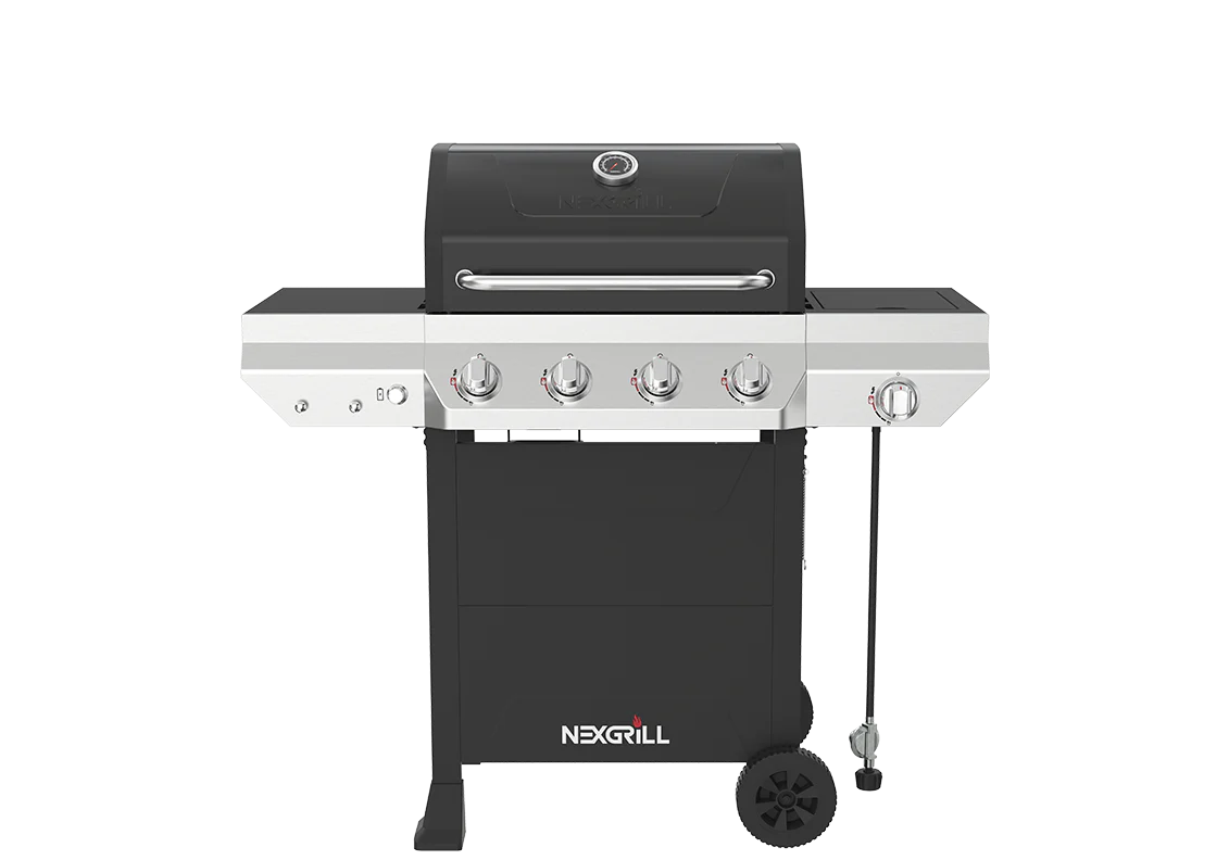 Nexgrill 4-Burner Propane Gas Grill in Black with Side Burner and Stainless Steel Main Lid